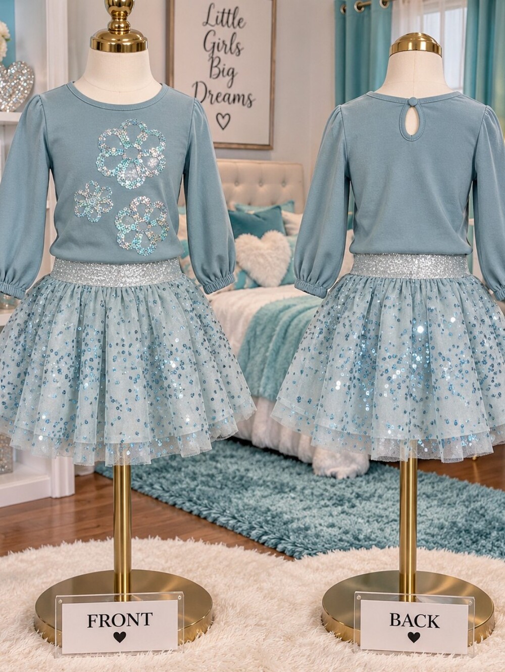 wonder nation Light Blue Sequin Flower Tulle Skirt Set